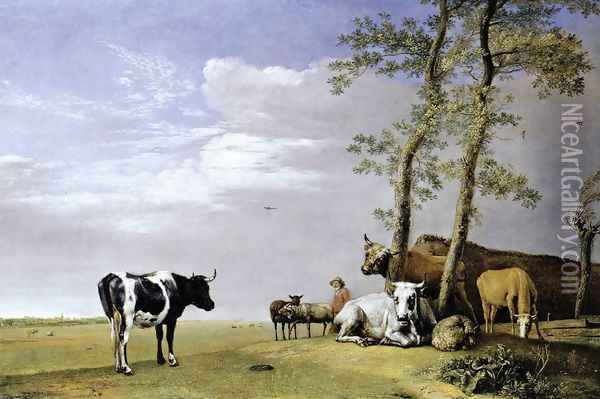 A Husbandman with his Herd 1648 Oil Painting - Paulus Potter