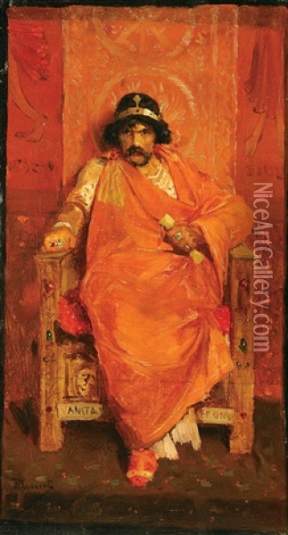 A King Seated On His Throne (study) Oil Painting - Theophile (Marie Francoise) Lybaert