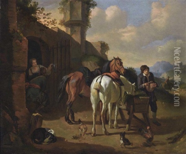 Rest Before An Inn Oil Painting - Pieter van Bloemen
