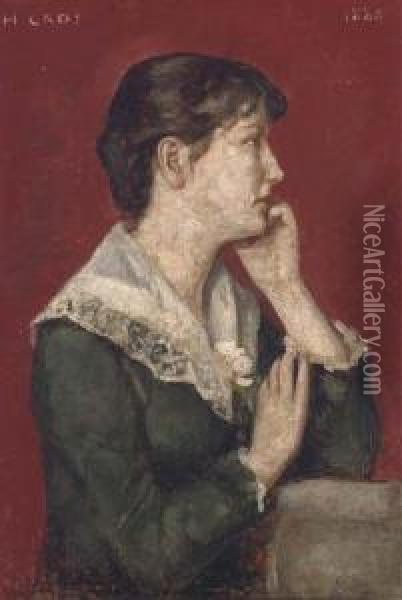 Portrait De Madame D'adhemar Oil Painting - Henry Cros