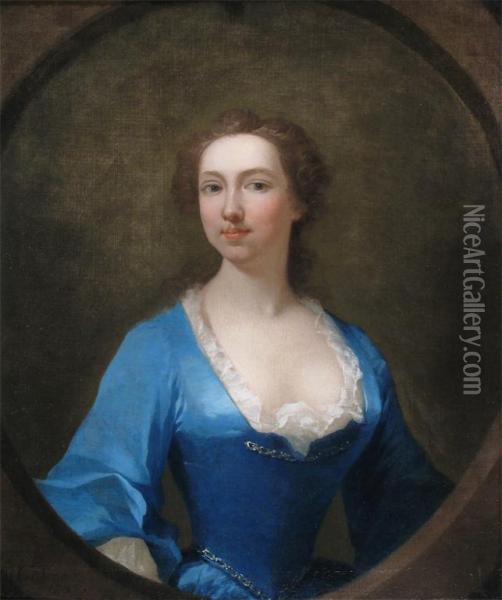 Portrait Of A Lady, Half Length Wearing Blue Oil Painting - Charles Bodmer