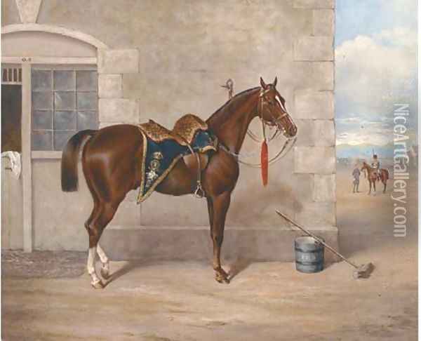 A liver chestnut charger of the Hussars Oil Painting - John Mathews