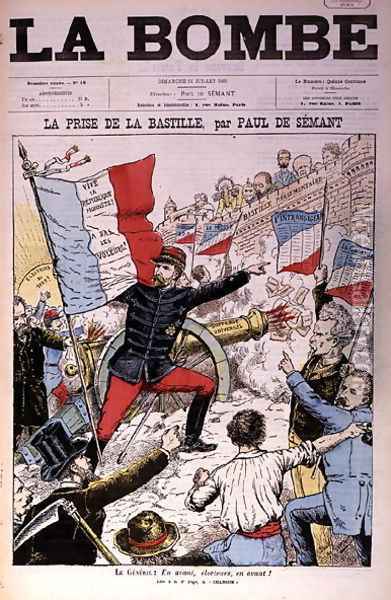 Cover of La Bombe depicting General Boulanger 1837-91 taking the Bastille, caricature on the French Elections of 1889, 14th July 1889 Oil Painting - Paul de Semant