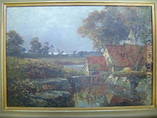 Landscape With Farm Cottages Oil Painting - Hamilton James Glass