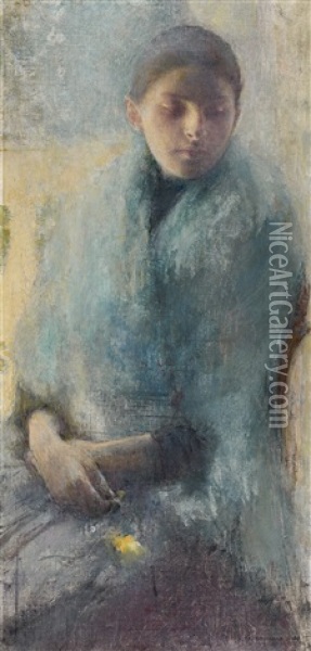 Jeune Fille En Bleu Oil Painting - Pascal Adolphe Jean Dagnan-Bouveret