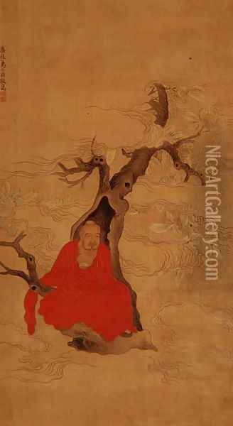 Lohan in a Red Robe Oil Painting - Zhiding Yu