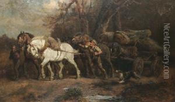 Carting Timber 'stiff Work' Oil Painting - Harden Sidney Melville
