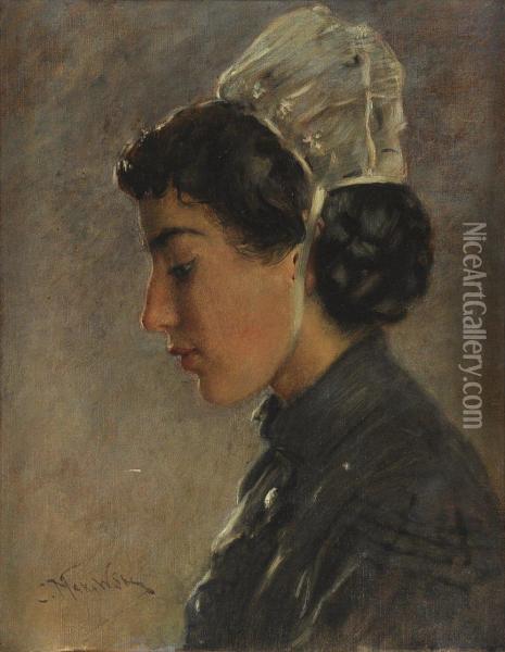 Profile Of A Young Woman Oil Painting - Konstantin Egorovich Egorovich Makovsky