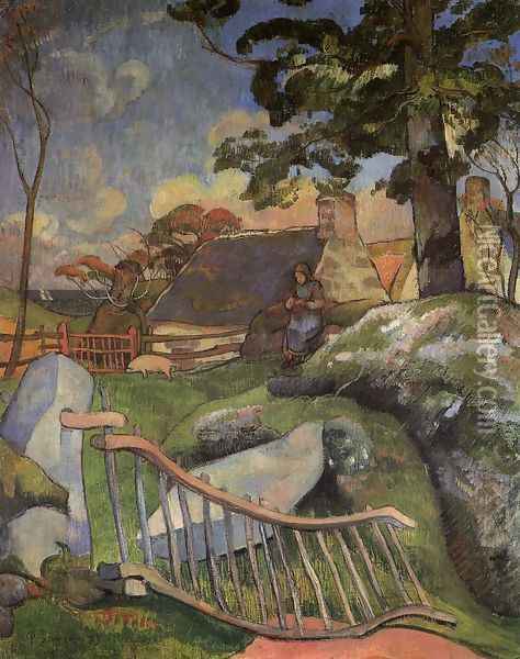 The Gate Aka The Swineherd Oil Painting - Paul Gauguin