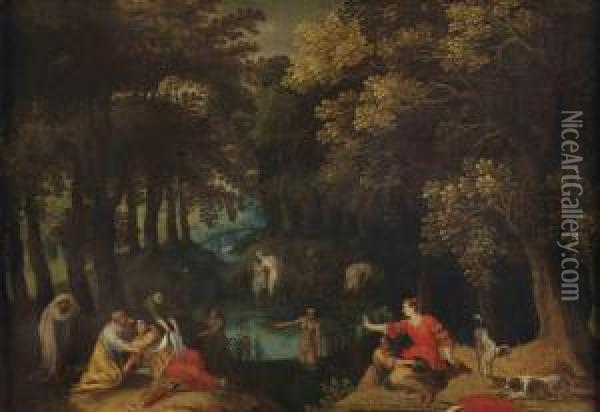 A Landscape With Diana And Callisto Oil Painting - Gillis van Coninxloo