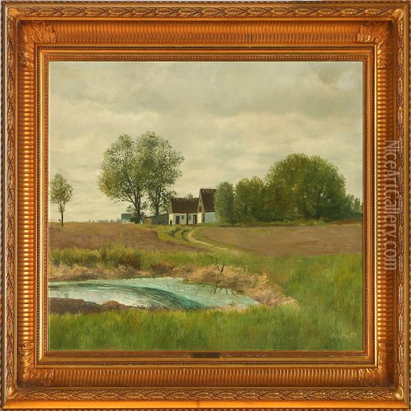 Landscape With A Farm Surrounded By Fields Oil Painting - Fridolin Johansen