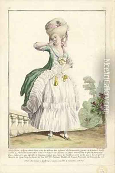 Young Lady of Lyon in a taffeta Piedmontese dress Oil Painting - Claude Louis Desrais