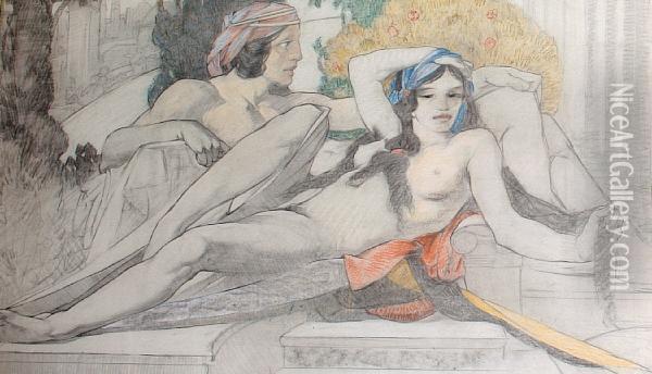Reclining Male And Female Nude Oil Painting - Eric Forbes-Robertson