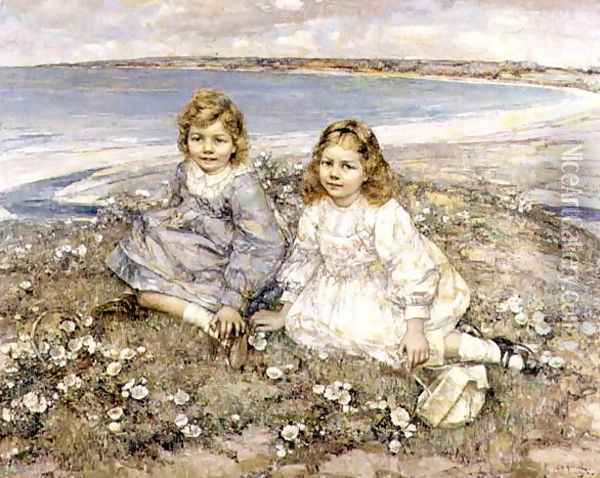 The Daughters of Bertram Roberts Oil Painting - Edward Atkinson Hornel