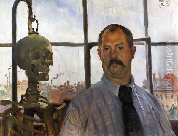 Self Portrait with Skeleton Oil Painting - Lovis (Franz Heinrich Louis) Corinth
