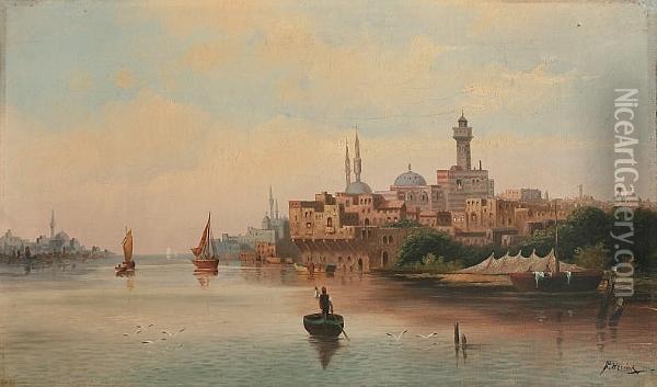 'am Canal Grande In Venedig', And Another, View Of Alexandria Oil Painting - Karl Kaufmann