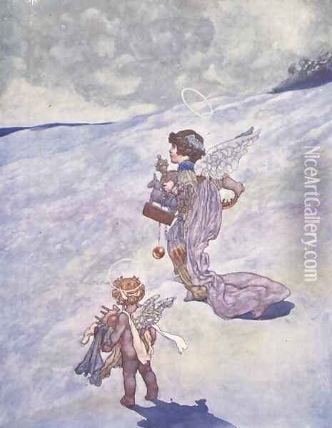 Christmas Angels with Toys Oil Painting - Charles Robinson