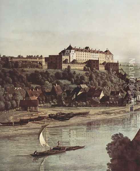 View from Pirna, Pirna vineyards at Prosta, with Fortress Sonnenstein, detail Oil Painting - (Giovanni Antonio Canal) Canaletto