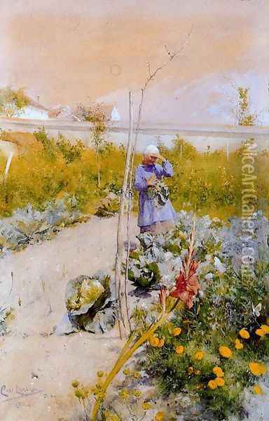 In the garden Oil Painting - Carl Larsson