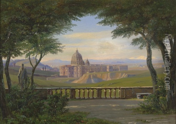 Blick Auf Sankt Peter Von Der Terrasse Der Villa Doria Pamphili Oil Painting - Thorald Laessoe