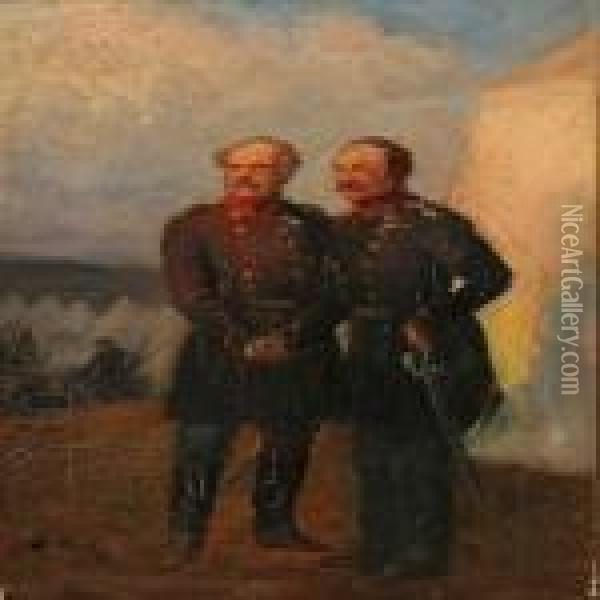 Scene With The Danishofficers Olaf Rye And Schleppegrell Oil Painting - Otto Bache
