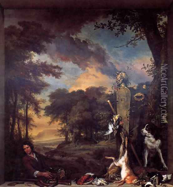 Landscape with Huntsman and Dead Game Oil Painting - Jan Weenix