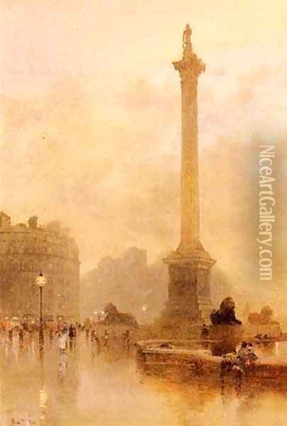 Nelsons Column In A Fog Oil Painting - Rose Maynard Barton