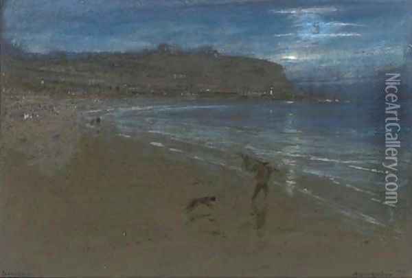 Scarborough bathed in moonlight Oil Painting - Albert Goodwin