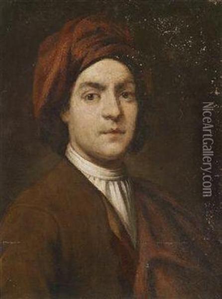 Portrait Of A Gentleman In A Redturban Oil Painting - Vittore Ghislandi