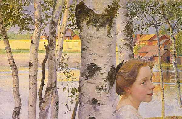 Lisbeth At The Birch Oil Painting - Carl Larsson