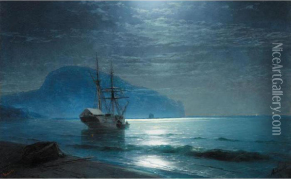 Moonlight In The Ayu-dag Oil Painting - Ivan Konstantinovich Aivazovsky