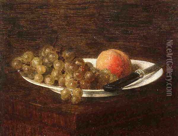 Still Life: Peach and Grapes Oil Painting - Ignace Henri Jean Fantin-Latour