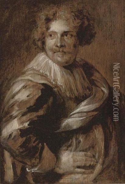 Portrait Of Simon De Vos, 
Half-length, In A Falling Ruff, Pink Jacket And Satin Sash, En Grisaille Oil Painting - Sir Anthony Van Dyck