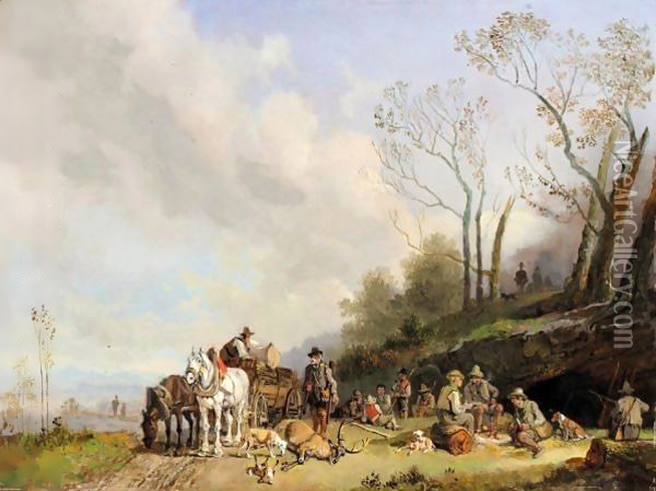 Jagdgesellschaft (The Hunting Party) Oil Painting - Heinrich Burkel