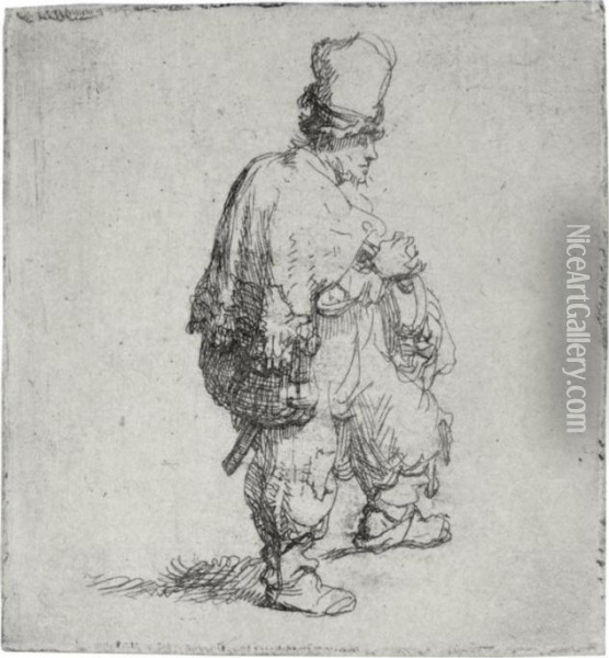 Polander Standing With Arms Folded (b., Holl. 140; H. 138; Bb. 35-7) Oil Painting - Rembrandt Van Rijn