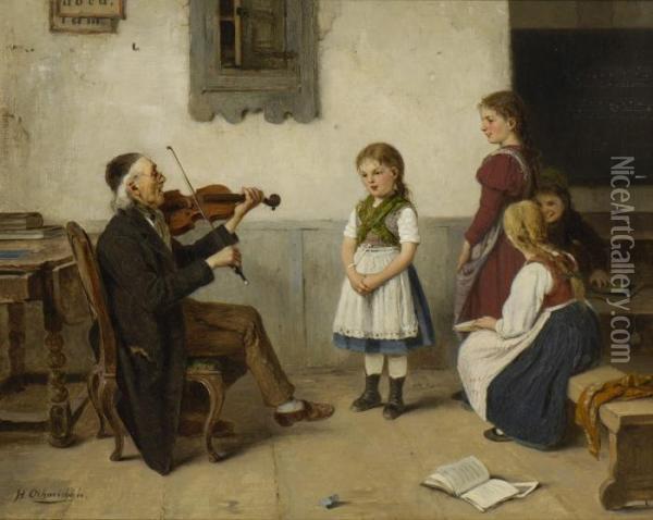 Musikstunde. Oil Painting - Hugo Oehmichen