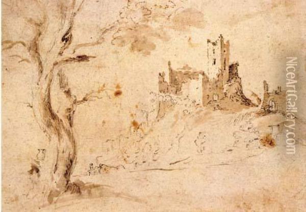 Forteresse En Ruine Dans Un Paysage Oil Painting - Stefano della Bella
