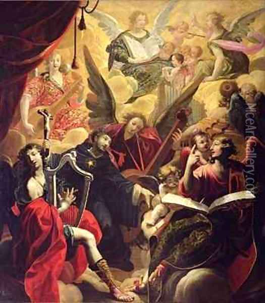 St Nicholas of Tolentino with a Concert of Angels Oil Painting - Ambroise Fredeau