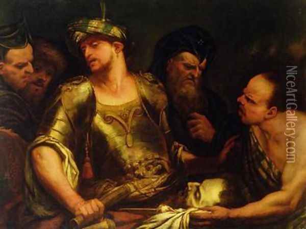 The Executioner Presents the Head of St John the Baptist to King Herod Oil Painting - Giambattista Langetti