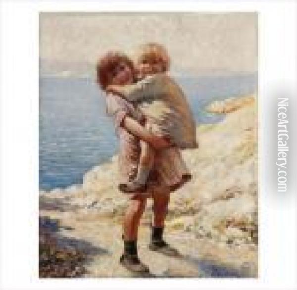 Deux Enfants Sur La Plage Oil Painting - Isaac Snowman