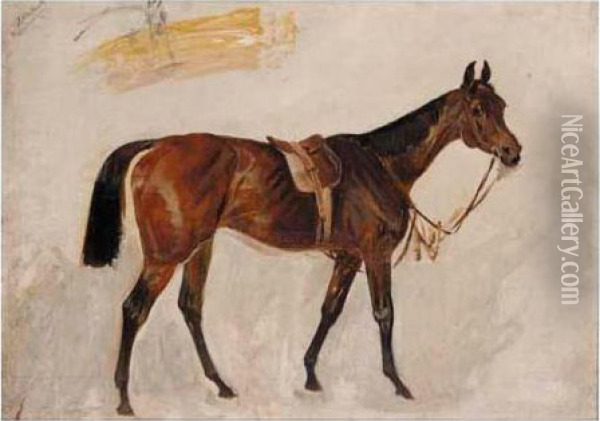 A Set Of Two Saddled Horses Oil Painting - James Lynwood Palmer