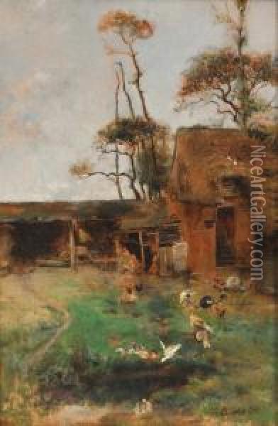 Farmyard Oil Painting - Abraham Louis Buvelot