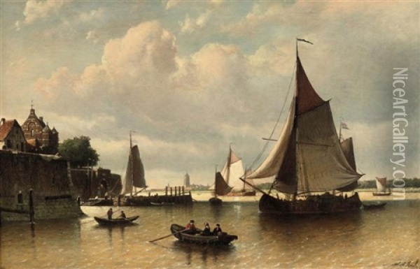 Ships Entering The Harbor Oil Painting - Johan Adolph Rust