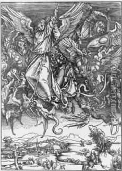 Saint Michel Combattant Oil Painting - Albrecht Durer