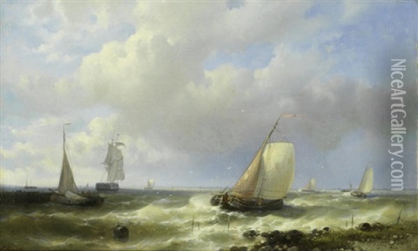 Dutch Shipping Off A Coast Oil Painting - Abraham Hulk the Elder