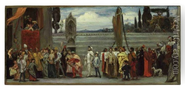 Cimabue's Celebrated Madonna Is Carried In Procession Through The Streets In Florence (sketch) Oil Painting - Lord Frederic Leighton