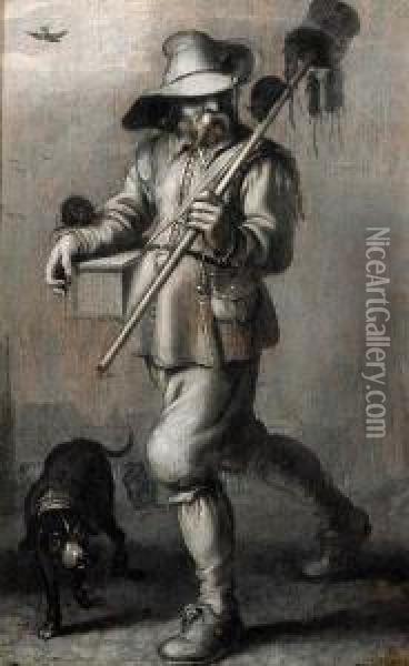 A Ratcatcher - En Grisaille Oil Painting - Adriaen Pietersz. Van De Venne