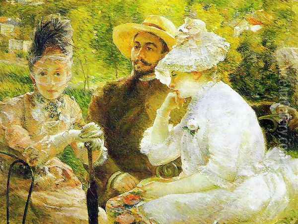 On the terrace at Sevres, 1880 Oil Painting - Marie Bracquemond