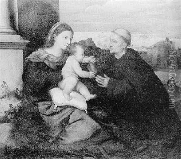 Madonna And Child Seated In A Landscape With St. Anthony Of Padua Oil Painting -  Moretto da Brescia