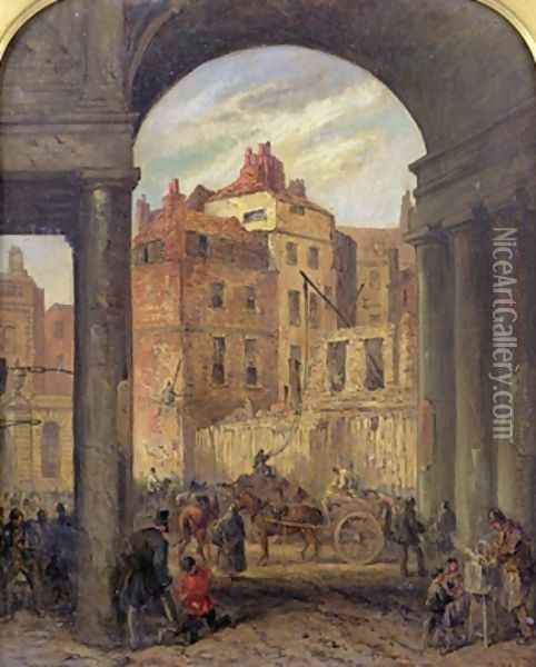 Foregate Strand Entrance to Boswell Court demolished for the site of the New Law Courts Oil Painting - Robert Thomas Landells
